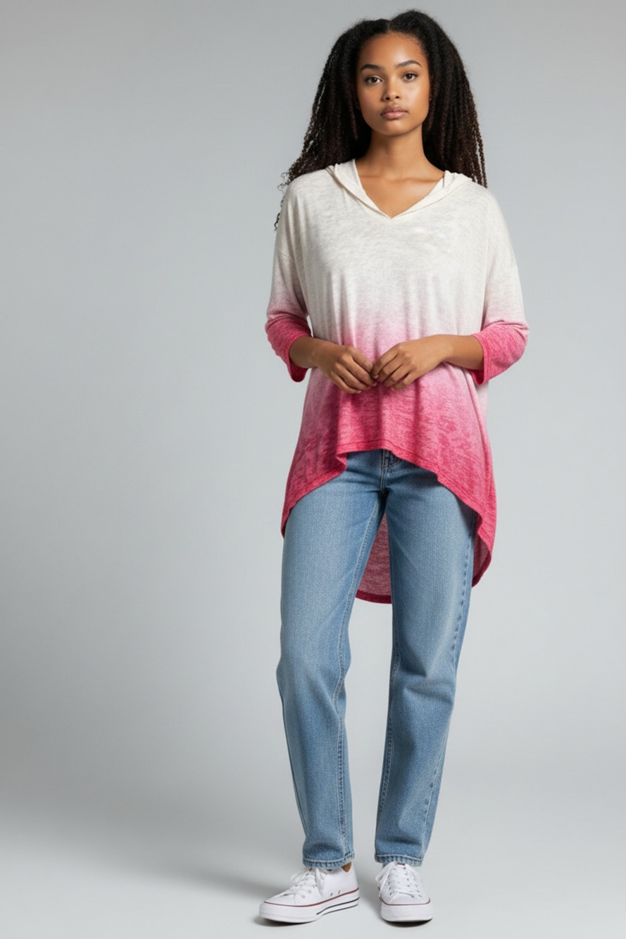 Sonoma Goods for Life Hooded Top Size XL Pink Ombre Dip Dye High Low Hem